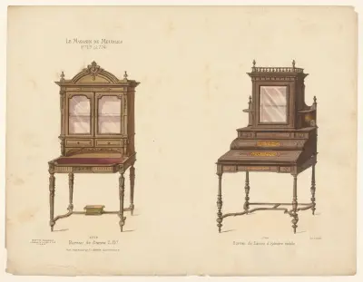 Damskrivbord i Louis XVI-stil ; Damskrivbord med rörlig cylinder av Victor Léon Michel Quétin