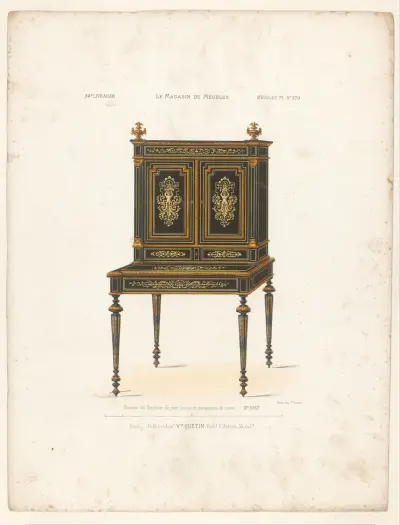 Bureau dit Bonheur du jour, bronze et marqueterie de cuivre av Victor Léon Michel Quétin