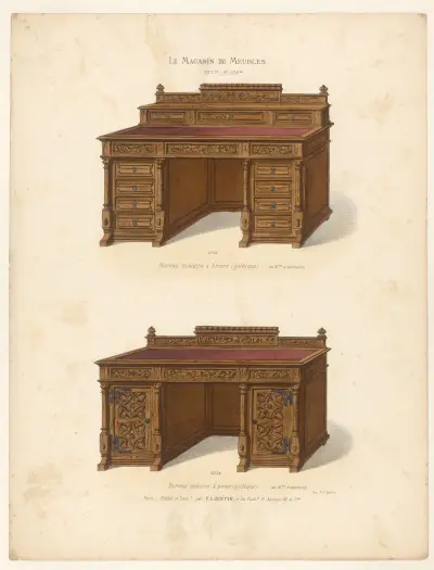 Sekretärbyrå med lådor (gotisk); Sekretärbyrå med dörrar (gotisk) av Victor Léon Michel Quétin