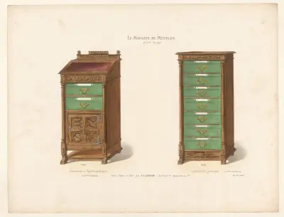 Kartongskåp med lutande skrivskiva (gotisk stil); Gotiskt kartongskåp av Victor Léon Michel Quétin