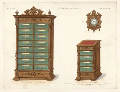 Cartonnier double à colonnes ; Pupitre cartonnier à colonnes av Victor Léon Michel Quétin
