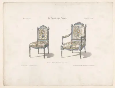 Chaise et Fauteuil Louis XVI, bois laqué av Victor Léon Michel Quétin