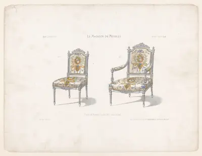Chaise et Fauteuil Louis XVI, bois laqué. av Victor Léon Michel Quétin