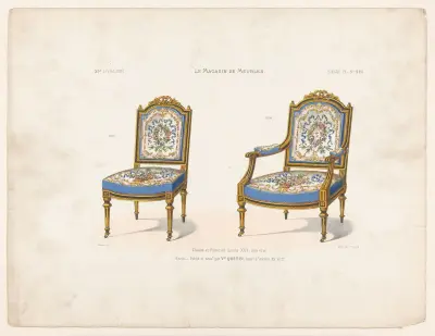 Stol och fåtölj Louis XVI, svart och guld av Victor Léon Michel Quétin