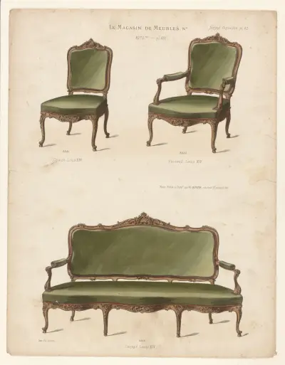 Chaise Louis XIV ; Fauteuil Louis XIV ; Canapé Louis XIV av Victor Léon Michel Quétin
