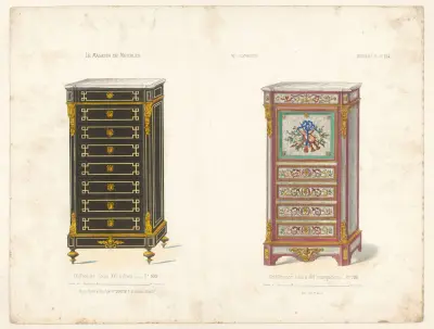 Chiffonnier i Louis XVI-stil med filets, Chiffonnier Louis XVI, marqueterie av Victor Léon Michel Quétin