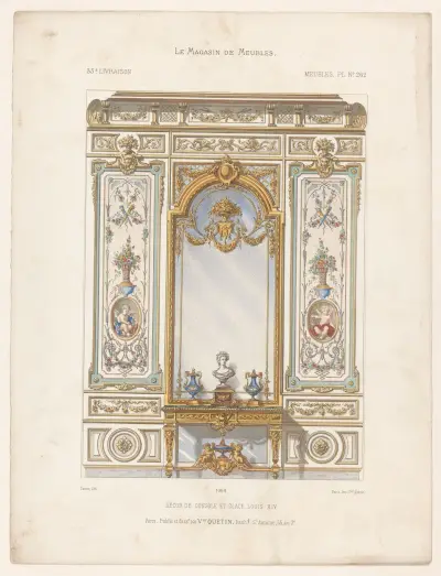 Konsoldekor och spegel, Louis XIV av Victor Léon Michel Quétin