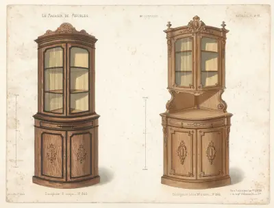 Encoignure 2 corps ; Encoignure Louis XVI à cave av Victor Léon Michel Quétin