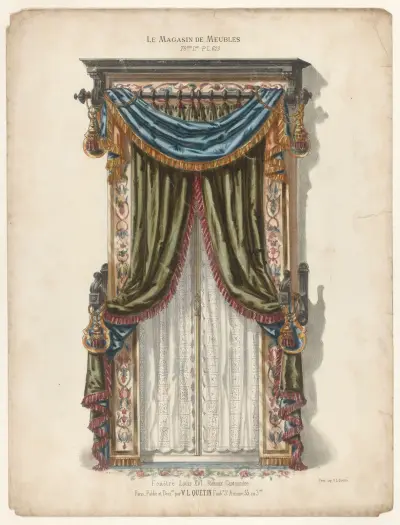 Fenêtre Louis XVI, Rideaux Cantonnière av Victor Léon Michel Quétin