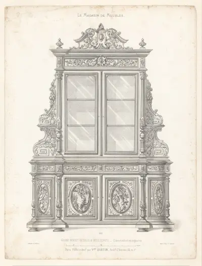 Grand buffet de salle a deux corps Coins ronds et encoignures av Victor Léon Michel Quétin
