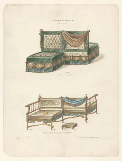 Milieu de salon fantaisie; Milieu de salon et tabouret de pied Ls XV av Victor Léon Michel Quétin