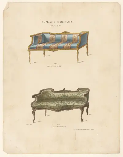 Petit canapé Ls XVI ; Canapé marquise Ls XV av Victor Léon Michel Quétin