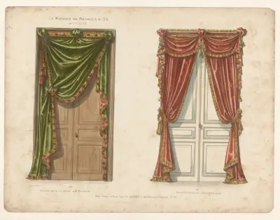 Portière fantaisie, relevé à la Méternick ; Portière fantaisie, double festons av Victor Léon Michel Quétin