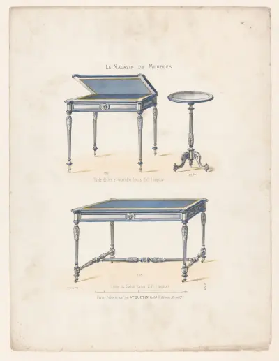 Table de Jeu et Guéridon Louis XVI (laqués) ; Table de Salon Louis XVI (laquée) av Victor Léon Michel Quétin