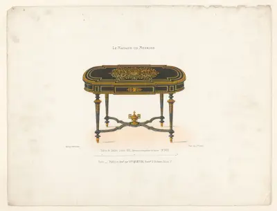 Salongsbord i Louis XVI-stil, brons och kopparinläggning av Victor Léon Michel Quétin