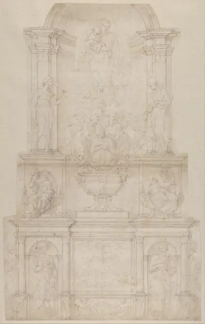Entwurf für das Grabmal von Papst Julius II. della Rovere (1505–6) von Michelangelo