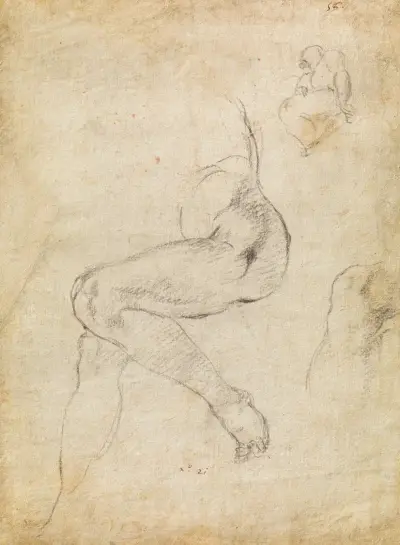 Studien für die Libysche Sibylle und eine kleine Skizze für eine sitzende Figur von Michelangelo