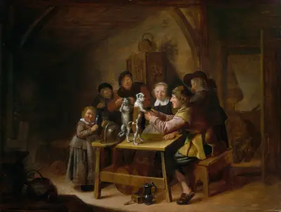 Peasants Teaching a Cat and Dog to Dance av Jan Miense Molenaer