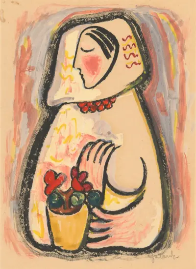 Girl with a basket of flowers av Mikuláš Galanda
