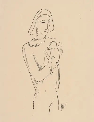 Harlequin with a Monkey on his Arm von Mikuláš Galanda