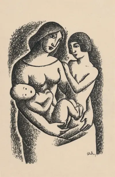 Mother with Two Children in her Lap von Mikuláš Galanda