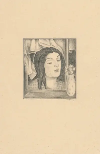 Painting of a Woman with Long Hair, Vase and Flowers von Mikuláš Galanda