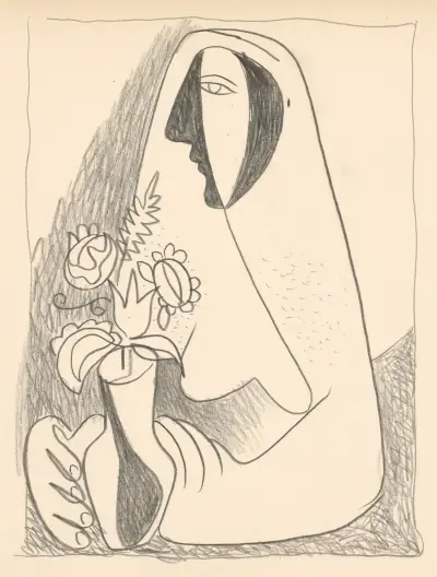 Woman with a bouquet in a vase von Mikuláš Galanda