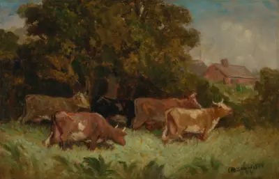 Bez názvu (pět krav na pastvě, střecha v pozadí), 1894 – Nr. 2, Edward Mitchell Bannister
