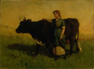 Ohne Titel (Frau, die mit einer Kuh geht) von Edward Mitchell Bannister