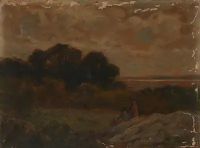 Ohne Titel (Landschaft mit zwei auf Felsen ruhenden Frauen) von Edward Mitchell Bannister