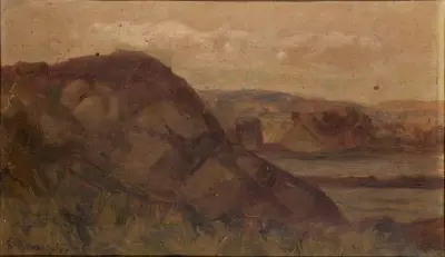 Utan titel (landskap med klippor) av Edward Mitchell Bannister