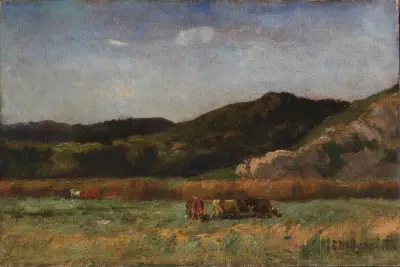 Untitled (landscape with cows grazing, hills) av Edward Mitchell Bannister