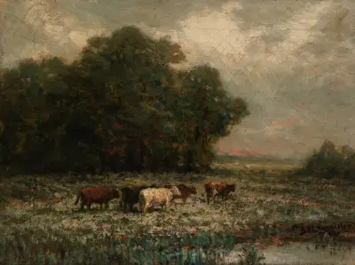 Utan titel (landskap med betande kor) av Edward Mitchell Bannister