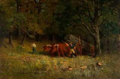 Untitled (boy and man with oxen) av Edward Mitchell Bannister