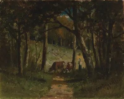 Utan titel (kor på stig i skog) av Edward Mitchell Bannister