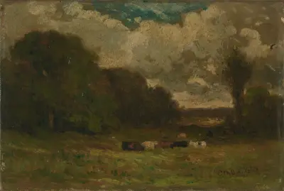 Bez názvu (krajina s kravami a stromy), 1881, Edward Mitchell Bannister