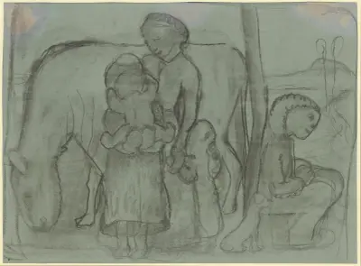 Five children, donkey and dog av Paula Modersohn-Becker
