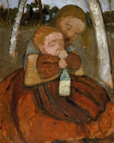 Girl with a Baby Among Birch Trees av Paula Modersohn-Becker