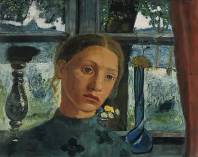 Mädchenkopf vor einem Fenster von Paula Modersohn-Becker