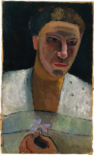 Portret do połowy postaci Lee Hoetger z kwiatem, Paula Modersohn-Becker