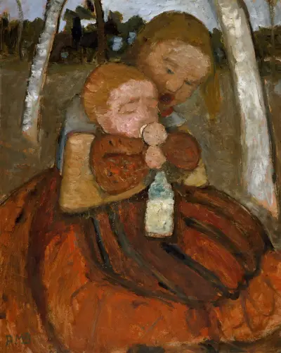 Mädchen mit einem Baby unter Birken (Girl with a Baby Among Birch Trees) av Paula Modersohn-Becker