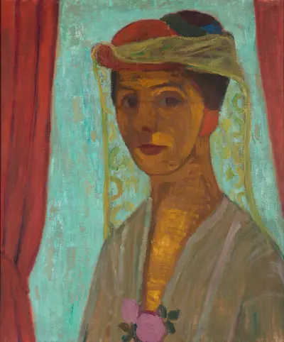 Self-portrait with hat and veil av Paula Modersohn-Becker