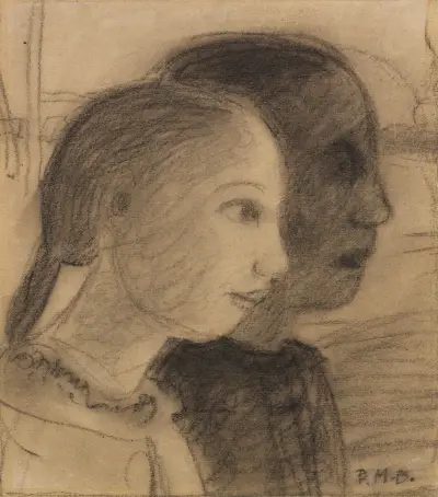Zwei Mädchenköpfe im Profil nach rechts von Paula Modersohn-Becker