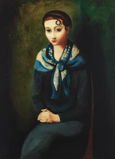 Frau mit blauem Schal von Moïse Kisling