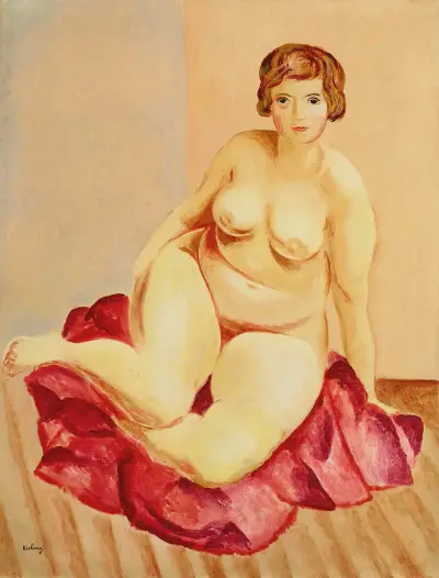 Akt mit rotem Tuch von Moïse Kisling