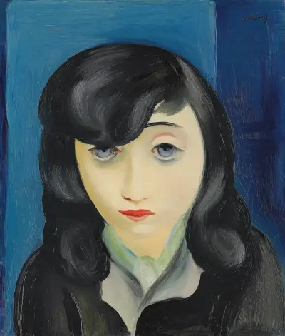 Portrait de femme à la frange av Moïse Kisling
