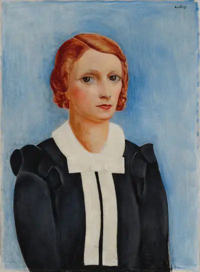 Frauenporträt vor blauem Hintergrund von Moïse Kisling