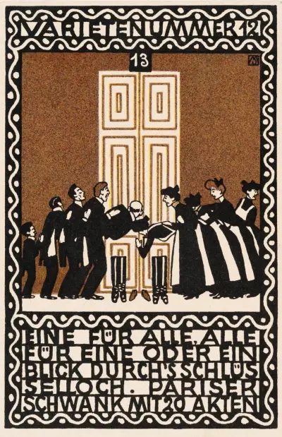Nr. 83: ‘Varieténummer 12: Eine für alle, alle für eine oder ein Blick durch’s Schlüsselloch. Pariser Schwank mit 20 Akten’ av Moriz Jung