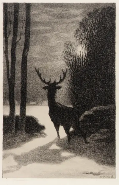 Stag in the Moonlight av William Morris Hunt