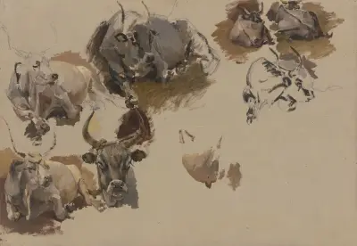 Rinder auf dem Campo Vaccino in Rom av Johann Nepomuk Rauch